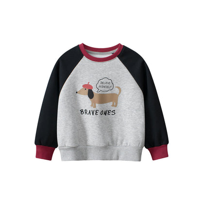 MyKids-USA® Baby Boy Kids Puppy and Letters Pattern Crew Neck Long Sleeves Warm Cozy Pullover