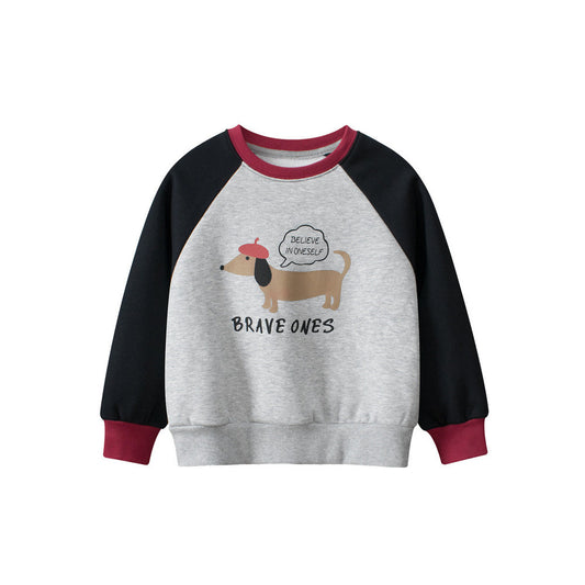 MyKids-USA® Baby Boy Kids Puppy and Letters Pattern Crew Neck Long Sleeves Warm Cozy Pullover