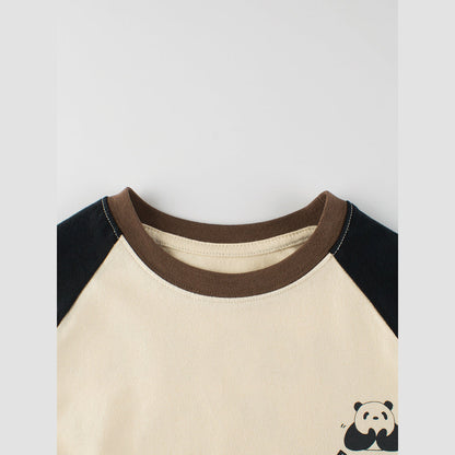 MyKids-USA® Girls Kids Cartoon Panda Pattern Crew Neck Long Sleeves Simple Top