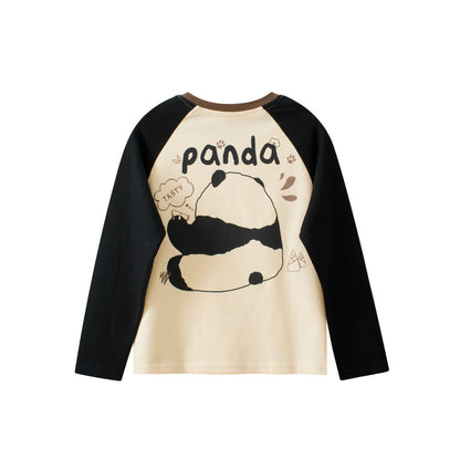 MyKids-USA® Girls Kids Cartoon Panda Pattern Crew Neck Long Sleeves Simple Top
