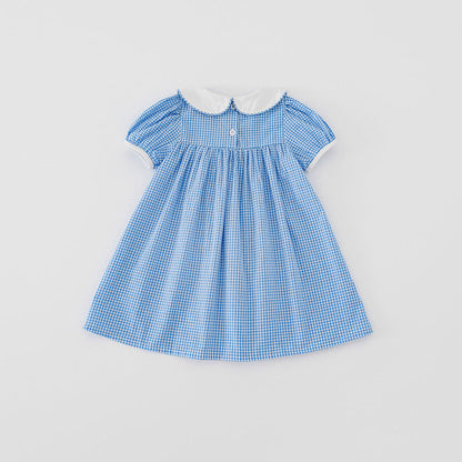 MyKids-USA® Baby Kids Girls Short Sleeves Rabbit Embroidery Plaid Dress