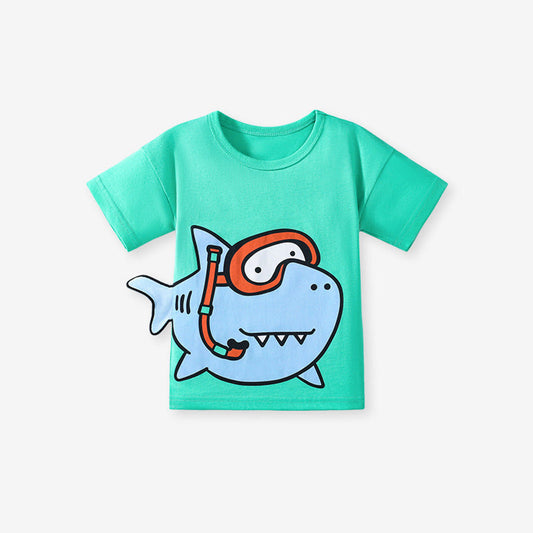 MyKids-USA® Kids’ Shark Cartoon Pattern Short Sleeves T-shirt in European and American Style for Summer