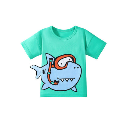 MyKids-USA® Kids’ Shark Cartoon Pattern Short Sleeves T-shirt in European and American Style
