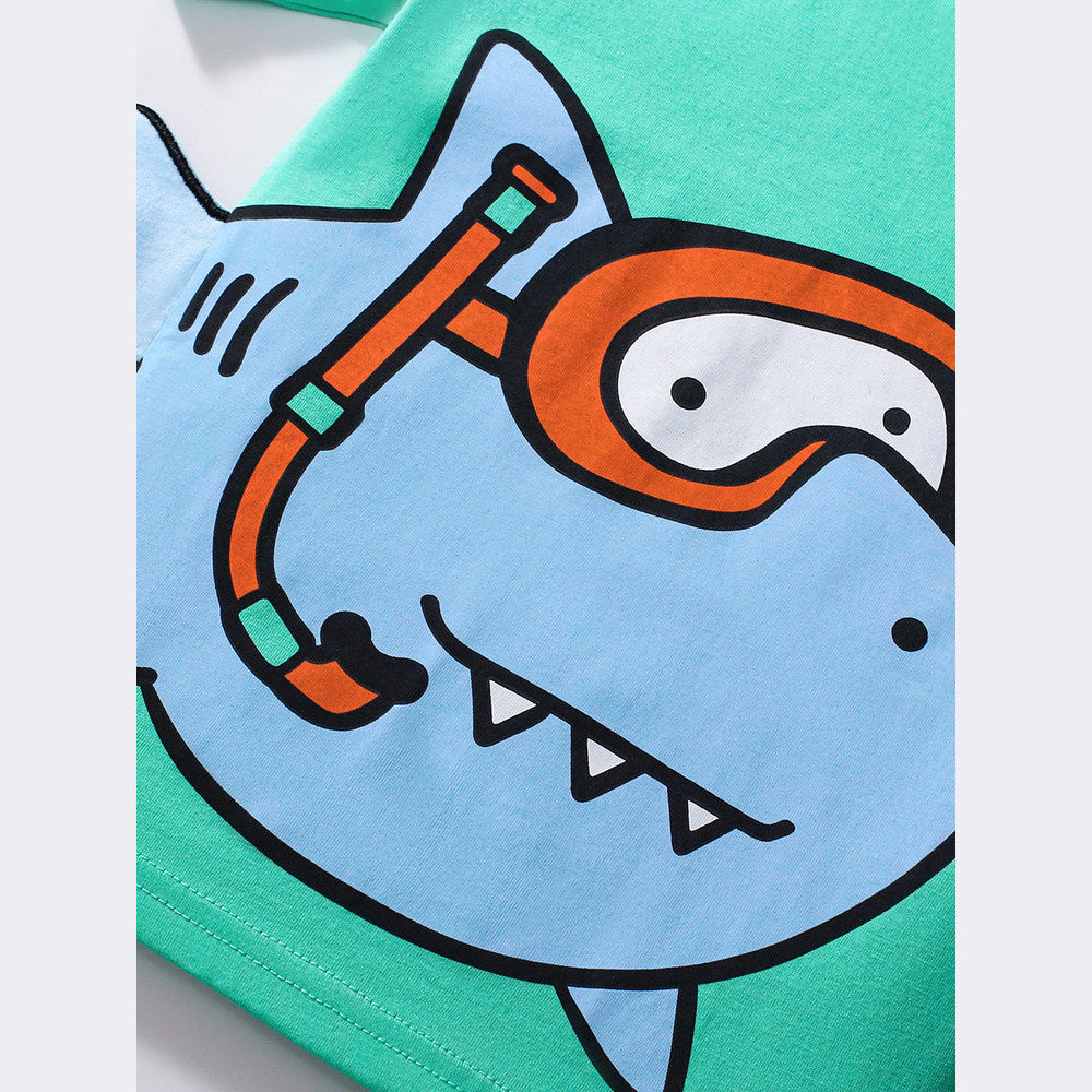 MyKids-USA® Kids’ Shark Cartoon Pattern Short Sleeves T-shirt in European and American Style