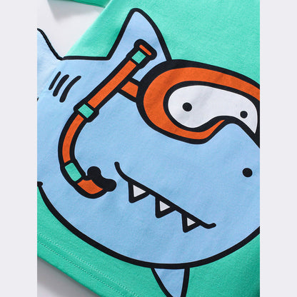 MyKids-USA® Kids’ Shark Cartoon Pattern Short Sleeves T-shirt in European and American Style