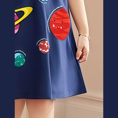 MyKids-USA® Striped Dress for Girls, European and American Cute Animals Cartoon Printed Dress