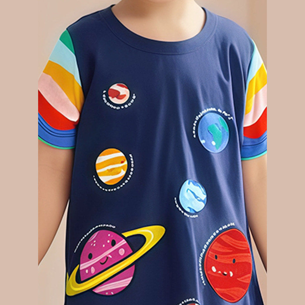 MyKids-USA® Striped Dress for Girls, European and American Cute Animals Cartoon Printed Dress