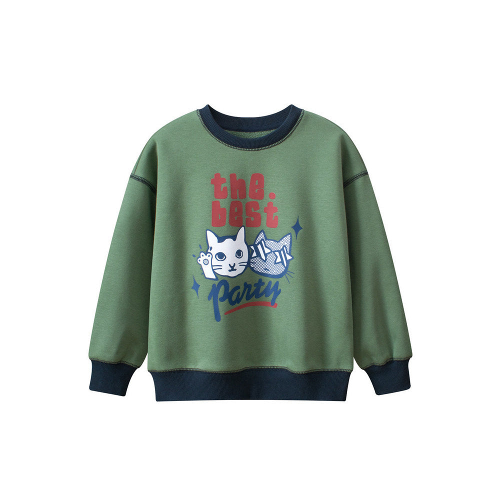 MyKids-USA® Kids Kitten Pattern Crew Neck Long Sleeves Warm Cozy Pullover