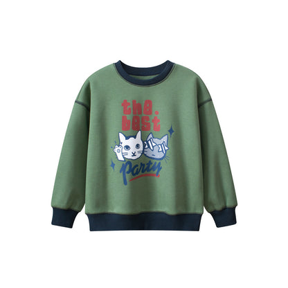MyKids-USA® Kids Kitten Pattern Crew Neck Long Sleeves Warm Cozy Pullover