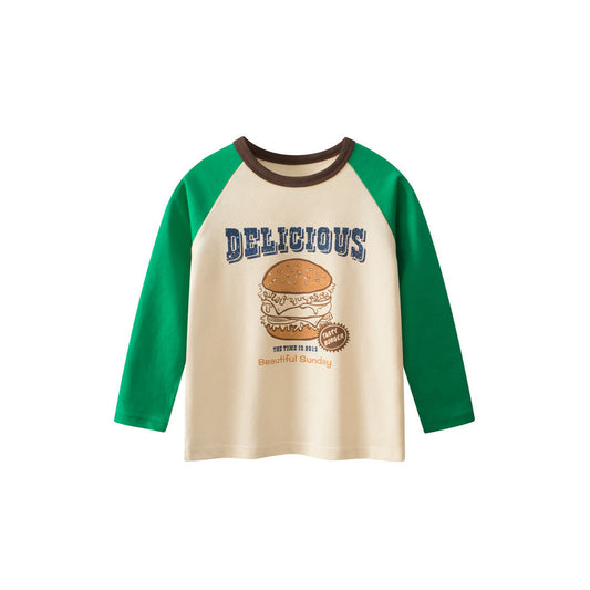 MyKids-USA® Kids Girls Cartoon Print Crew Neck Long Sleeves Color Patchwork Top