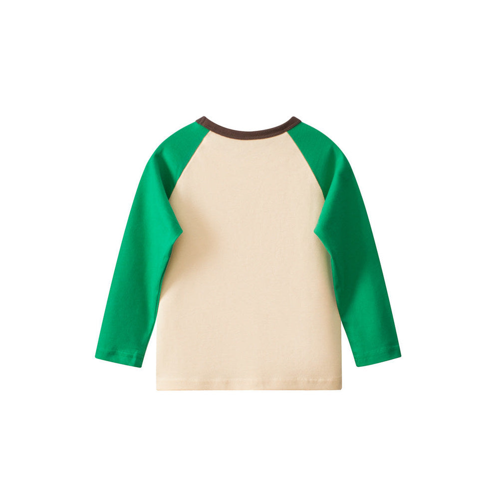 MyKids-USA® Kids Girls Cartoon Print Crew Neck Long Sleeves Color Patchwork Top
