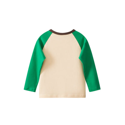 MyKids-USA® Kids Girls Cartoon Print Crew Neck Long Sleeves Color Patchwork Top