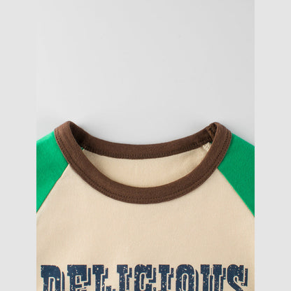 MyKids-USA® Kids Girls Cartoon Print Crew Neck Long Sleeves Color Patchwork Top