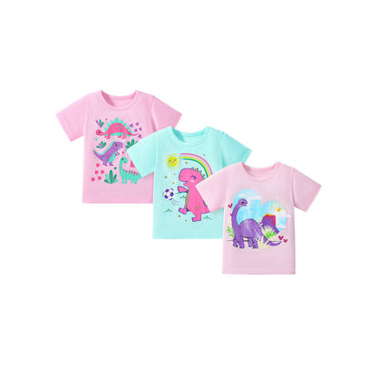 MyKids-USA® Pieces Girls’ Dinosaurs Cartoon Pattern Short Sleeves T-shirt in European and American Style