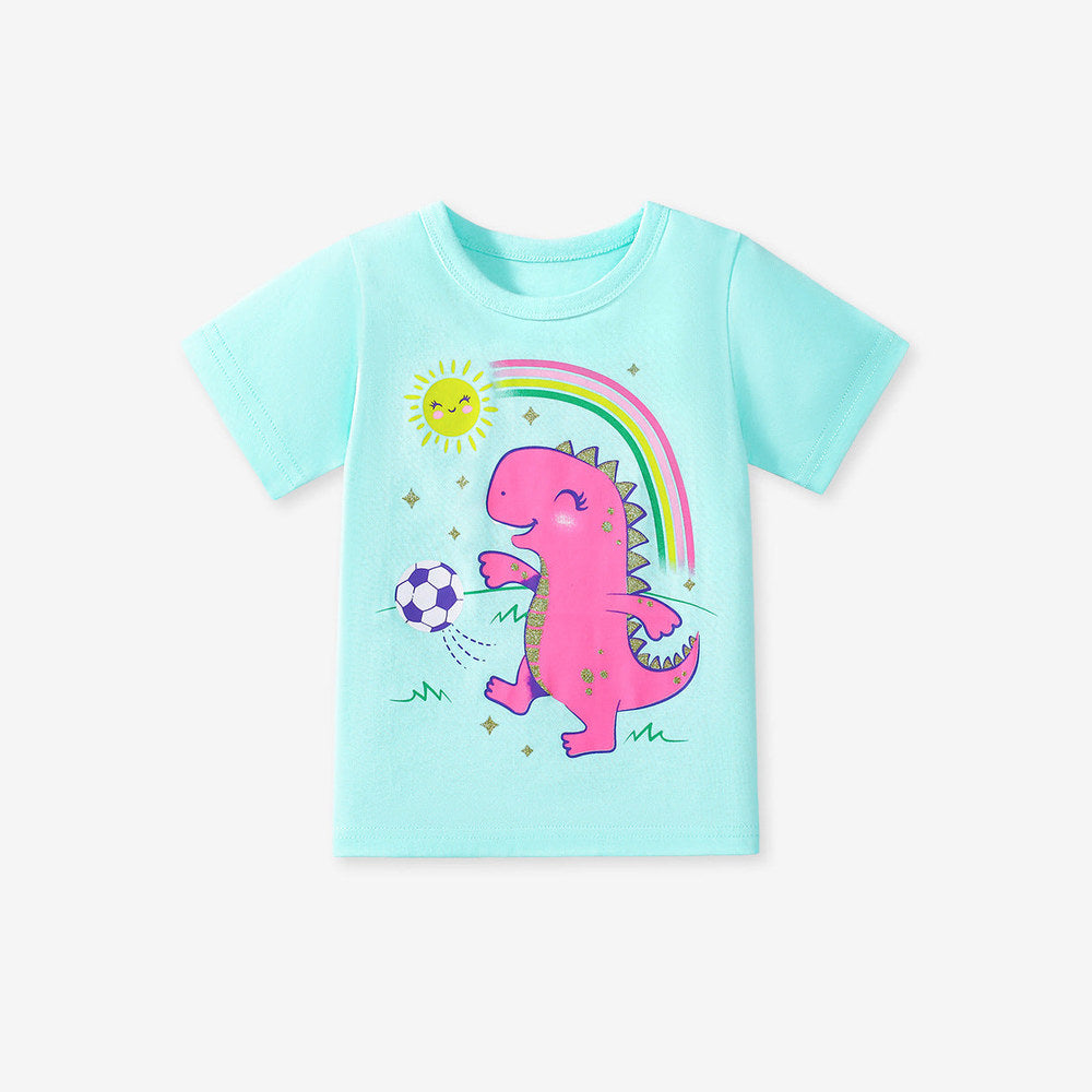 MyKids-USA® Pieces Girls’ Dinosaurs Cartoon Pattern Short Sleeves T-shirt in European and American Style