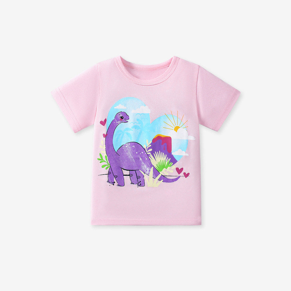 MyKids-USA® Pieces Girls’ Dinosaurs Cartoon Pattern Short Sleeves T-shirt in European and American Style