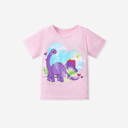 MyKids-USA® Pieces Girls’ Dinosaurs Cartoon Pattern Short Sleeves T-shirt in European and American Style