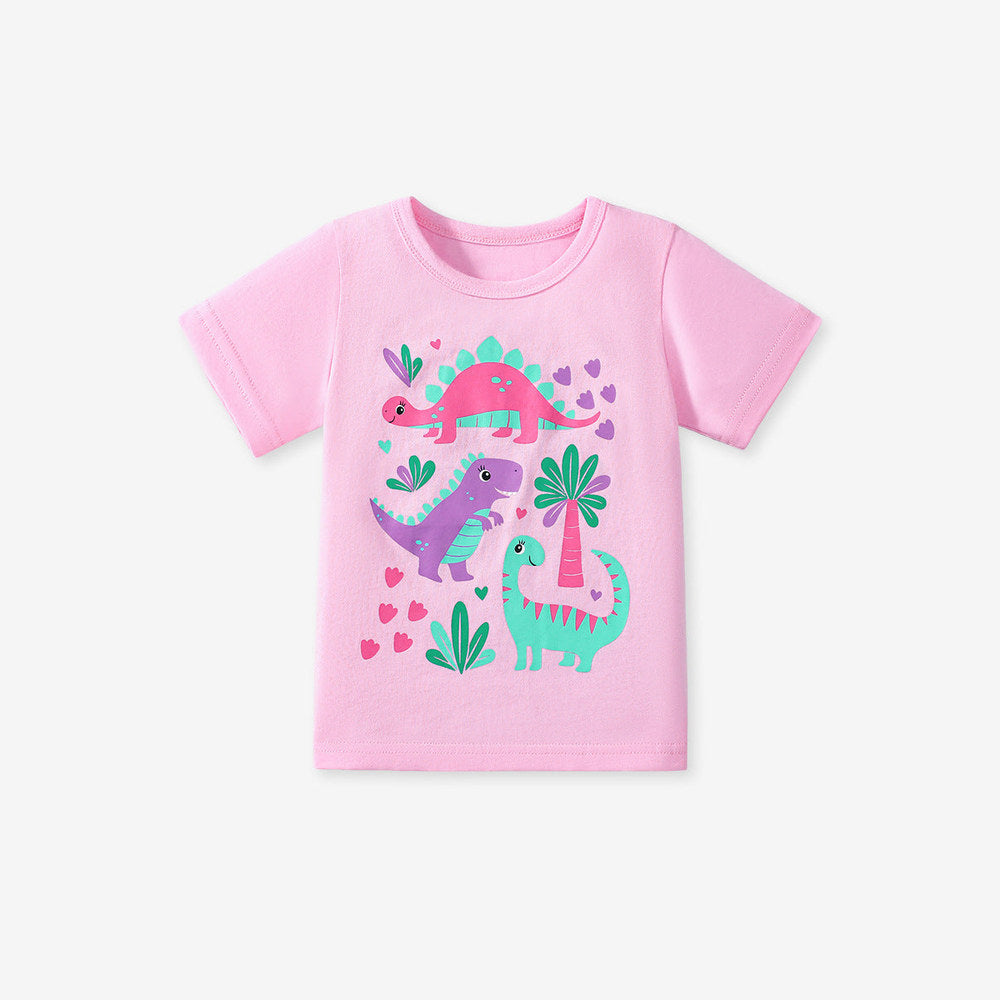MyKids-USA® Pieces Girls’ Dinosaurs Cartoon Pattern Short Sleeves T-shirt in European and American Style