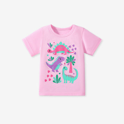 MyKids-USA® Pieces Girls’ Dinosaurs Cartoon Pattern Short Sleeves T-shirt in European and American Style