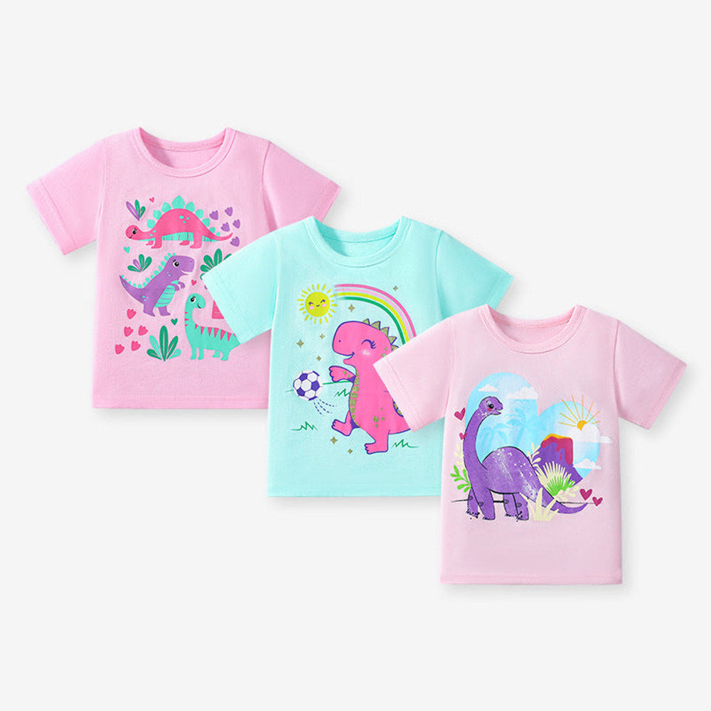 MyKids-USA® Pieces Girls’ Dinosaurs Cartoon Pattern Short Sleeves T-shirt in European and American Style