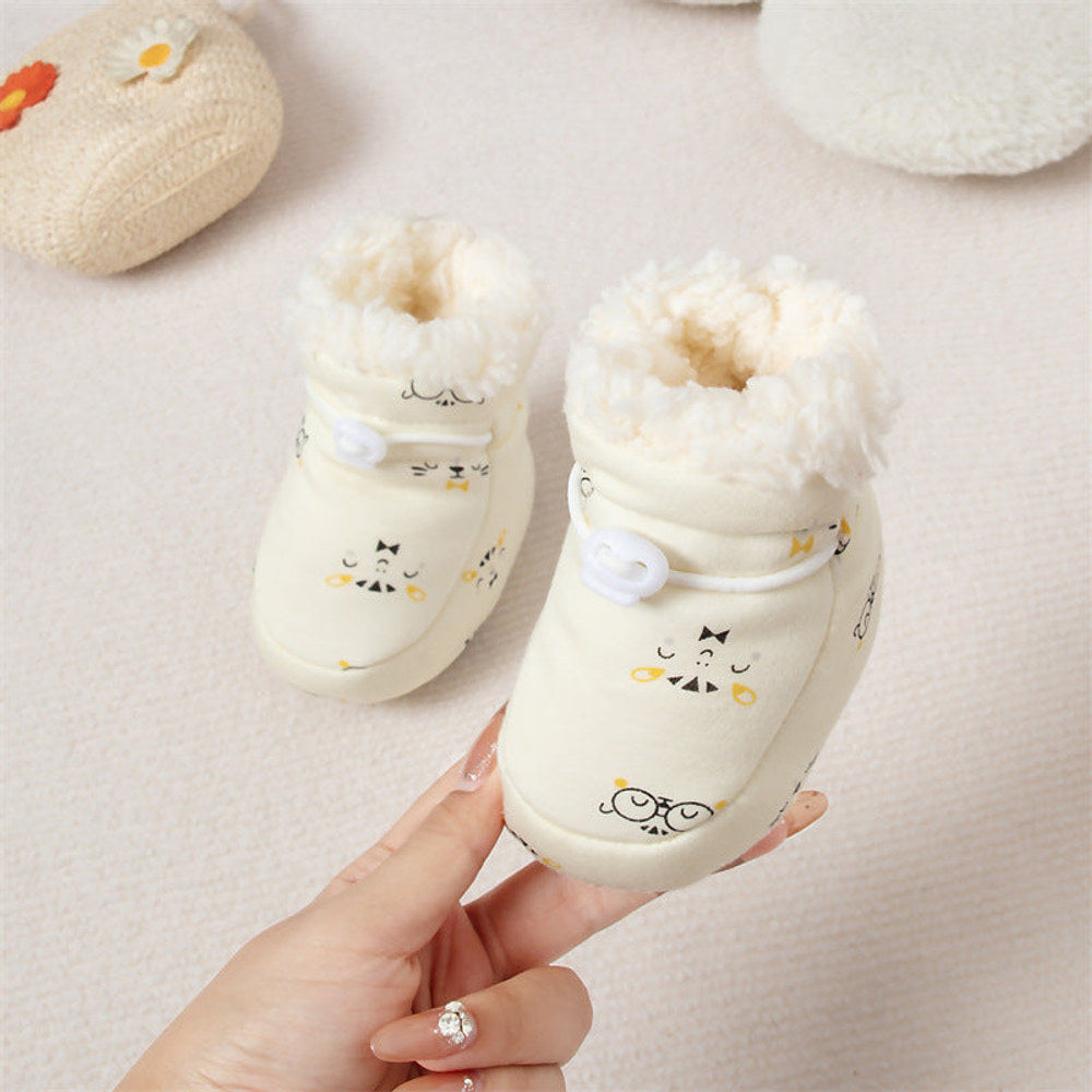 MyKids-USA® Baby Animals Cartoon Print Thickened Cotton-padded Fleece-lined Warm Soft Bottom Shoes