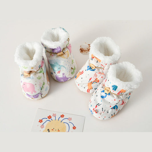 MyKids-USA® Baby Animals Cartoon Pattern Anti-slip Fleece-lined Toddler Cotton Shoes
