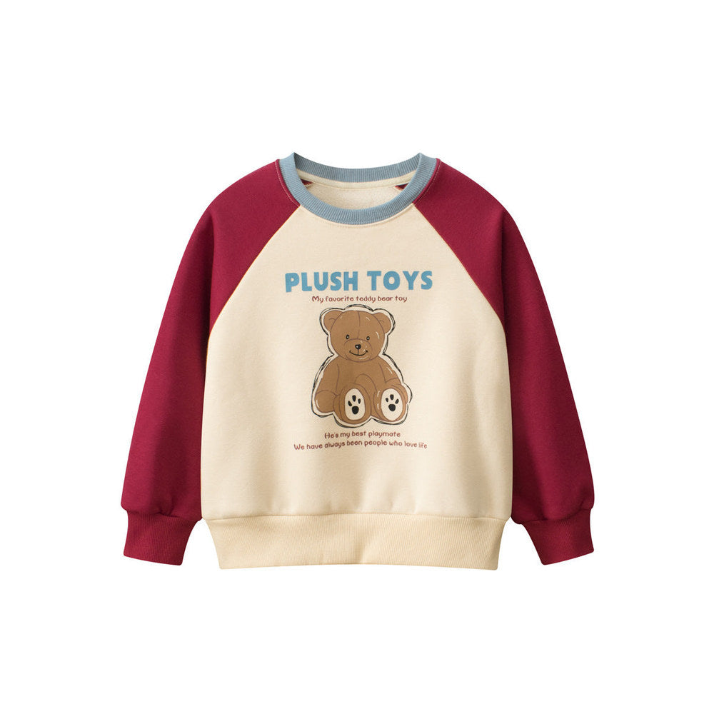 MyKids-USA® Kids Girls Cartoon Print Crew Neck Long Sleeves Color Patchwork Top Sweatshirt