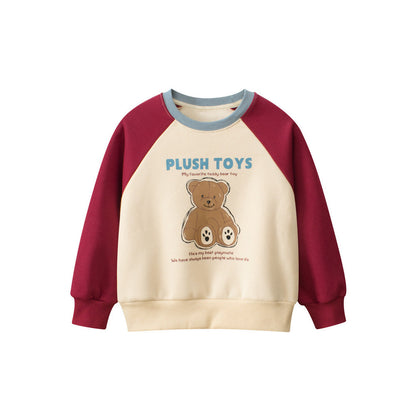 MyKids-USA® Kids Girls Cartoon Print Crew Neck Long Sleeves Color Patchwork Top Sweatshirt