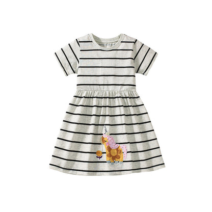 MyKids-USA® Striped Dress for Girls, European and American Cute Animals Cartoon Pattern Dress