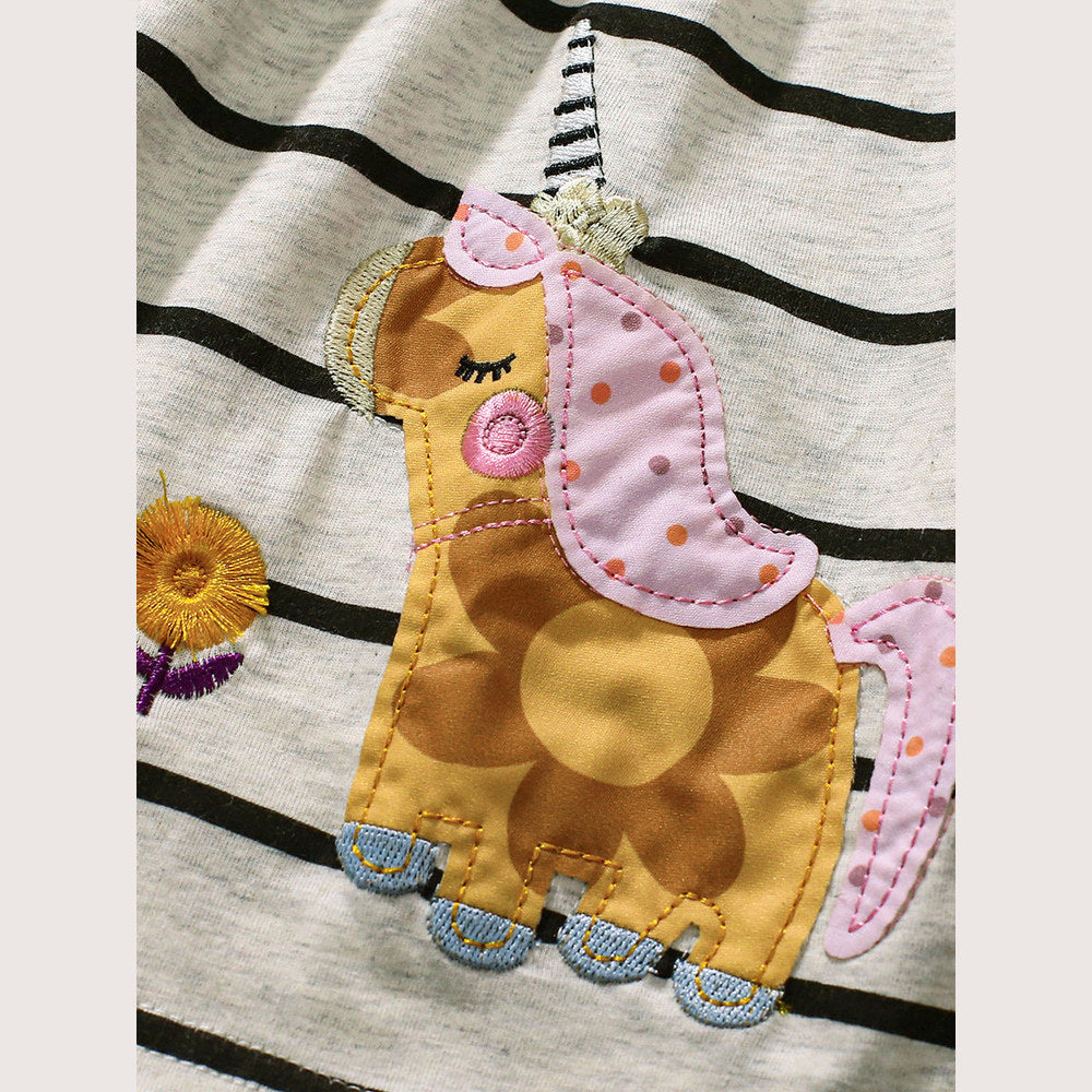 MyKids-USA® Striped Dress for Girls, European and American Cute Animals Cartoon Pattern Dress