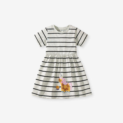 MyKids-USA® Striped Dress for Girls, European and American Cute Animals Cartoon Pattern Dress