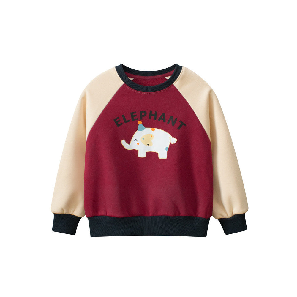 MyKids-USA® Kids Girls Cartoon Print Crew Neck Long Sleeves Color Patchwork Top Sweatshirt