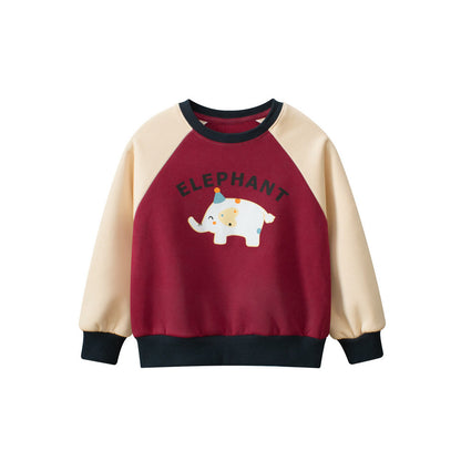 MyKids-USA® Kids Girls Cartoon Print Crew Neck Long Sleeves Color Patchwork Top Sweatshirt