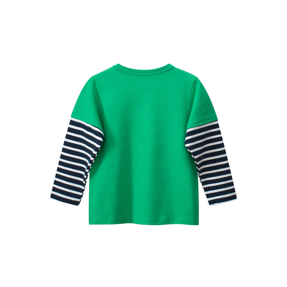 MyKids-USA® Kids Girls Cartoon Print Crew Neck Striped Long Sleeves Color Patchwork Top