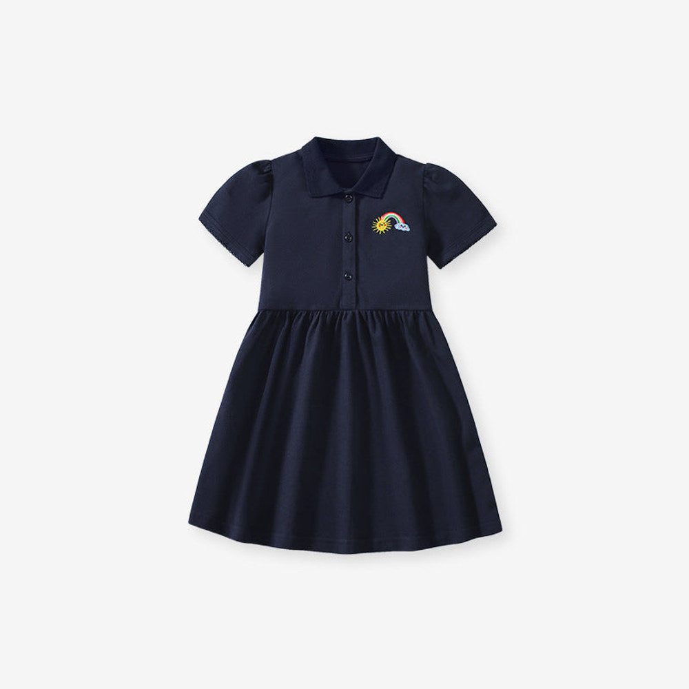 MyKids-USA® Polo Style Dress for Girls, European and American Cute Rainbow Embroidery Pattern Dress