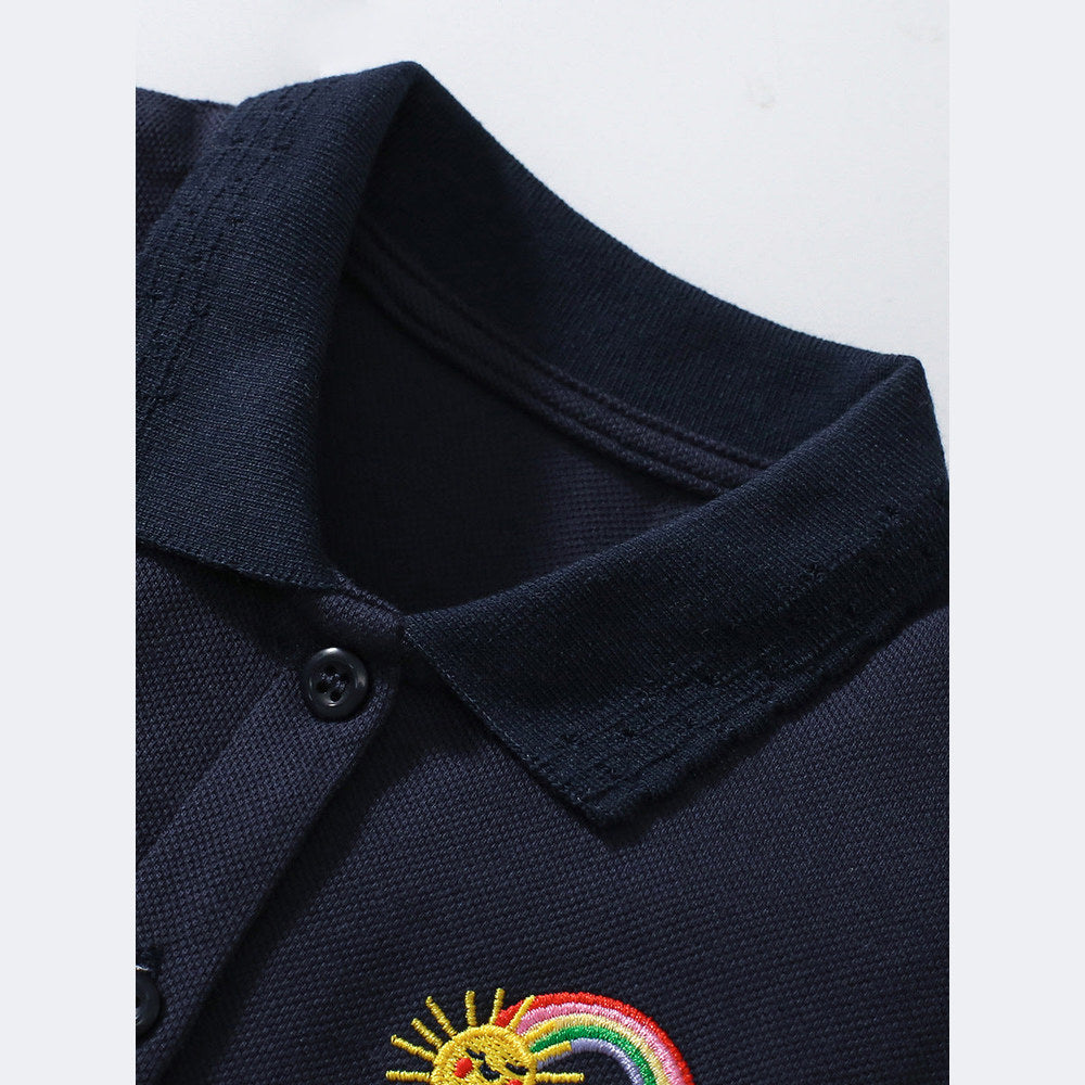 MyKids-USA® Polo Style Dress for Girls, European and American Cute Rainbow Embroidery Pattern Dress