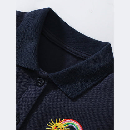 MyKids-USA® Polo Style Dress for Girls, European and American Cute Rainbow Embroidery Pattern Dress