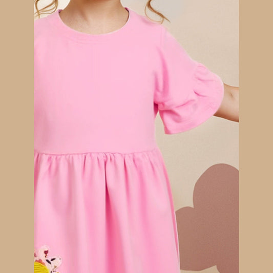MyKids-USA® Summer Pink Dress for Girls, European and American Cute Animals Cartoon Pattern Dress