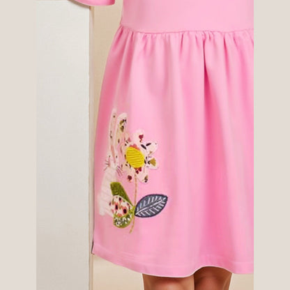 MyKids-USA® Summer Pink Dress for Girls, European and American Cute Animals Cartoon Pattern Dress