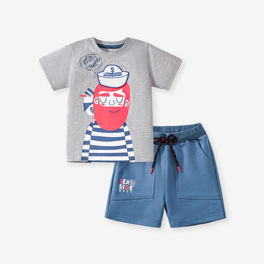 MyKids-USA® Baby Kids Sailor Cartoon Print T-shirt and Shorts Clothing Set for Boys