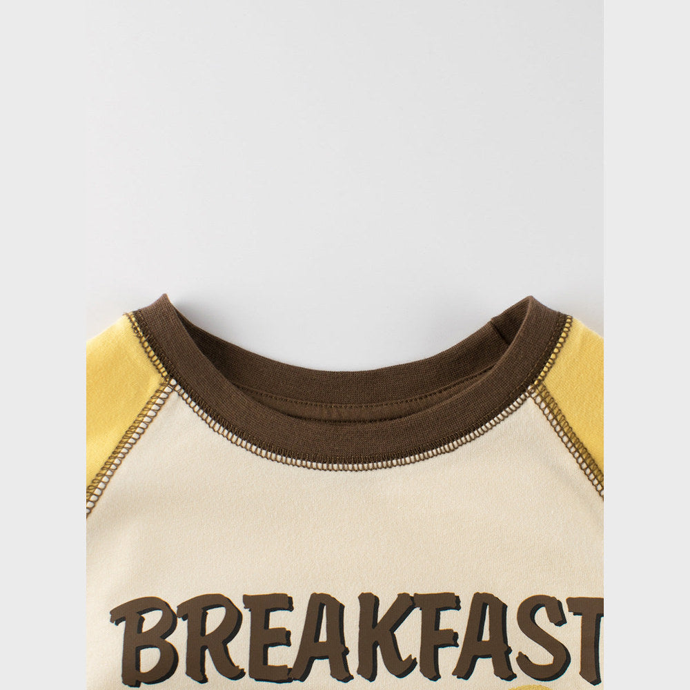 MyKids-USA® Kids Girls Cartoon Print Crew Neck Long Sleeves Color Patchwork Top