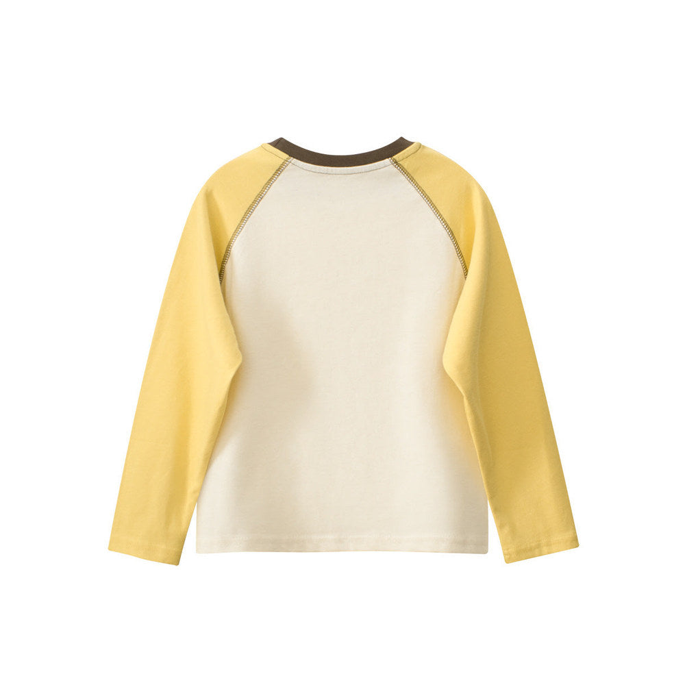 MyKids-USA® Kids Girls Cartoon Print Crew Neck Long Sleeves Color Patchwork Top