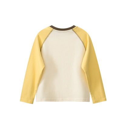 MyKids-USA® Kids Girls Cartoon Print Crew Neck Long Sleeves Color Patchwork Top
