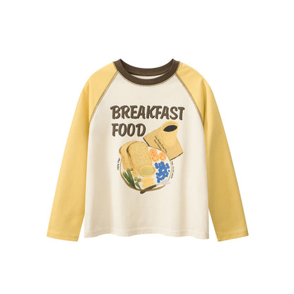 MyKids-USA® Kids Girls Cartoon Print Crew Neck Long Sleeves Color Patchwork Top
