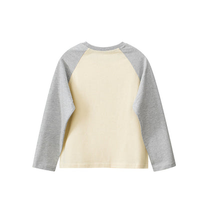 MyKids-USA® Kids Cartoon Print Crew Neck Long Sleeves Color Patchwork Top