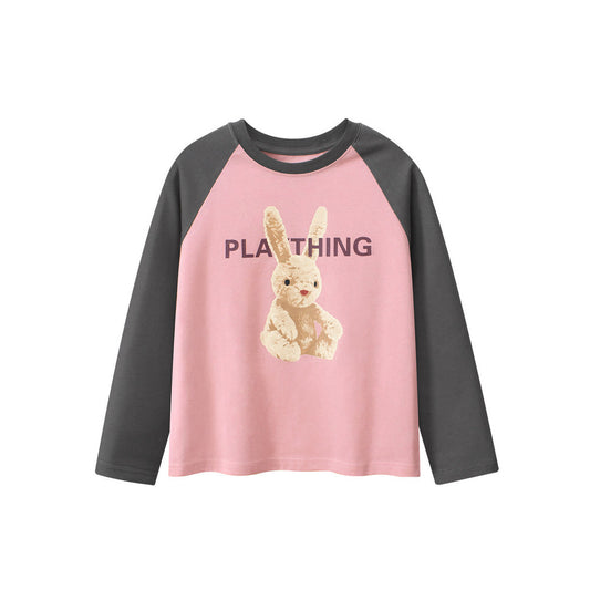 MyKids-USA® Kids Girls Cartoon Print Crew Neck Long Sleeves Color Patchwork Top