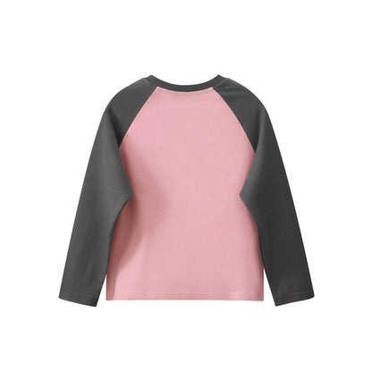 MyKids-USA® Kids Girls Cartoon Print Crew Neck Long Sleeves Color Patchwork Top