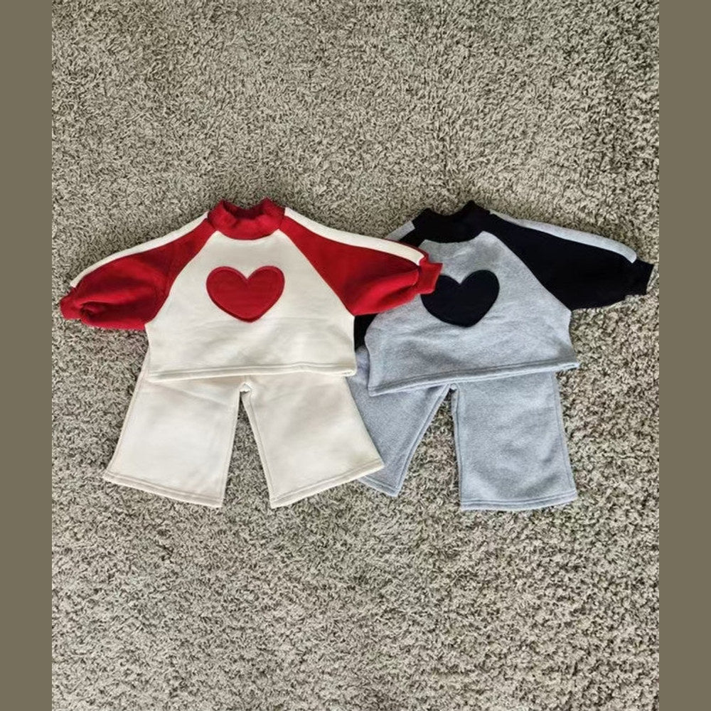 MyKids-USA® Baby Girls Long Sleeves Heart Pattern Top and Solid Color Pants Set Clothing Set