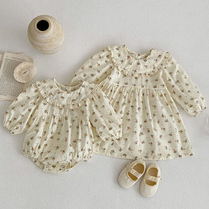 MyKids-USA® Baby Girls French-style Floral Long-sleeved bodysuit or Dress – Princess Sister Matching