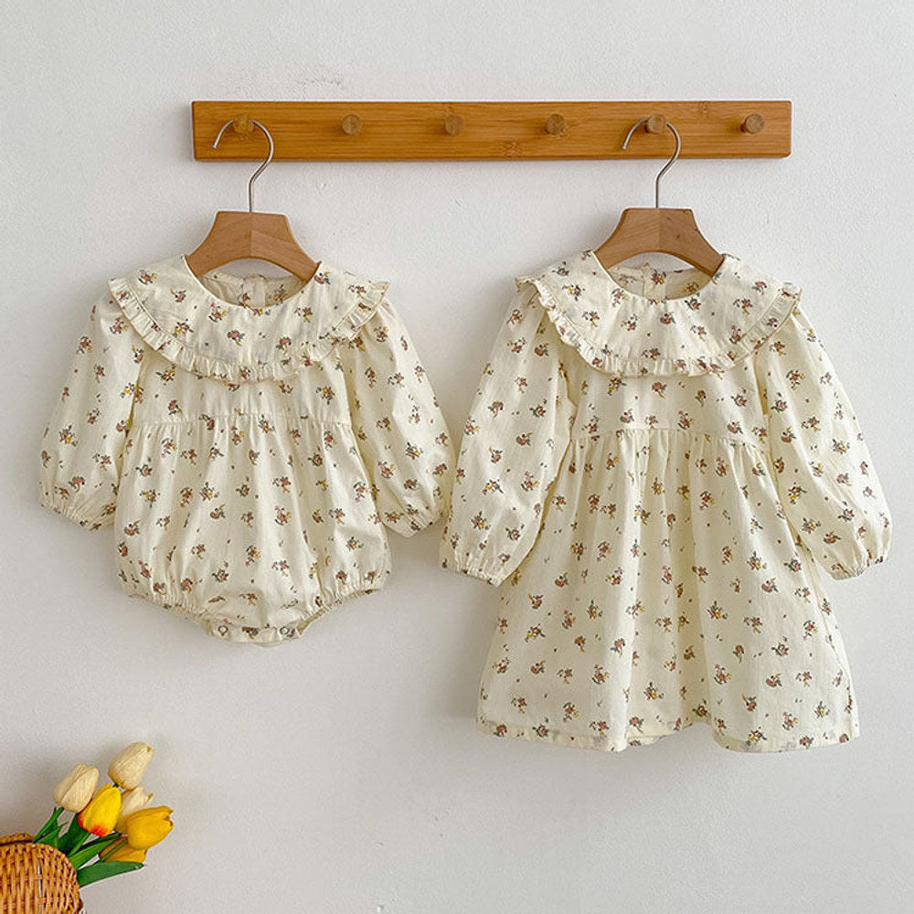 MyKids-USA® Baby Girls French-style Floral Long-sleeved bodysuit or Dress – Princess Sister Matching